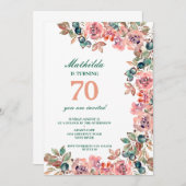 70e verjaardagsfeest pastel bloemen kleurrijk kaart (Voorkant / Achterkant)