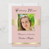 70e verjaardagsfeest Roos Gold Photo Invitation Kaart (Voorkant)