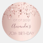 70e verjaardagsfeest roos gouden sterren ronde sticker (Voorkant)