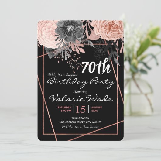 70e Verjaardagsfeest Roze Rozen Kaart (Staand voorkant)