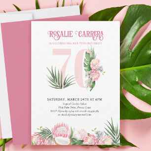 70e verjaardagsfeest Tropische Roze Protea Nummer  Kaart