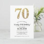 70E VERJAARDAGSFEEST UITNODIGEN moderne gouden gli Kaart (Staand voorkant)