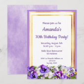70e verjaardagsfeest violet pansieblad bloemen gou kaart (Voorkant / Achterkant)