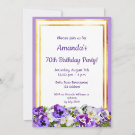 70e verjaardagsfeest violet pansieblad bloemen gou kaart