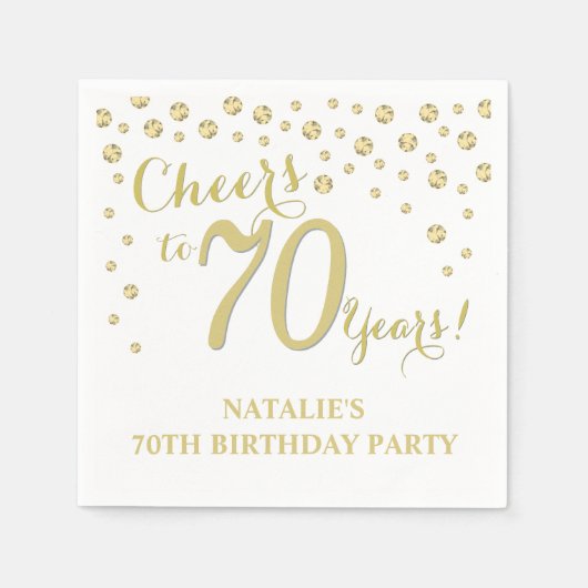 70e verjaardagsfeest Witte en Gouden Diamanten ser Servet (Voorkant)