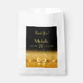 70e verjaardagsfeest zwart goud boog elegante naam bedankzakje (Voorkant)