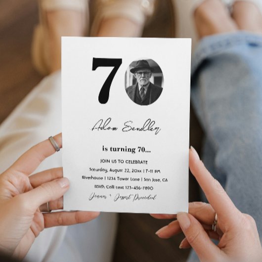 70e verjaardagsfeest zwart-wit kaart