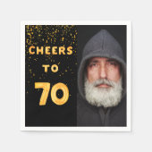 70e verjaardagsfeest zwarte gouden foto servet (Voorkant)