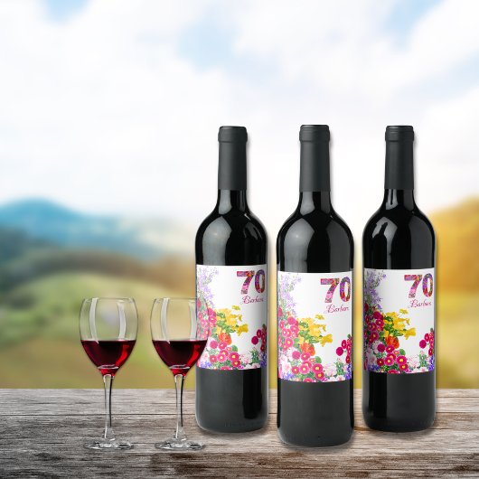 70e verjaardagsfeestje bloemboeket wijnlabels wijn etiket