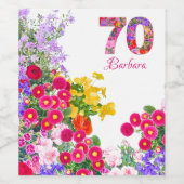 70e verjaardagsfeestje bloemboeket wijnlabels wijn etiket (Enkel label)