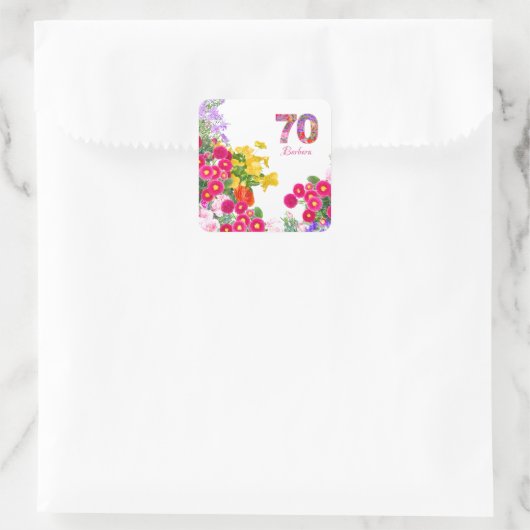 70e verjaardagsfeestje Bloemen Boeket Vierkante Sticker (Tas)