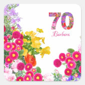 70e verjaardagsfeestje Bloemen Boeket Vierkante Sticker (Voorkant)