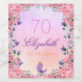 70e verjaardagsfeestje bloemen pinkpuren wijn etiket (Enkel label)