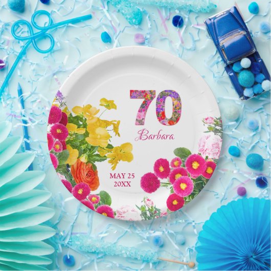 70e verjaardagsfeestje bloemenboeket borden papieren bordje (Feest)