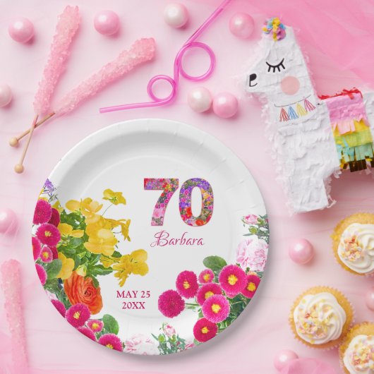 70e verjaardagsfeestje bloemenboeket borden papieren bordje (Feest)