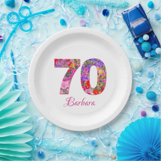 70e verjaardagsfeestje bloemenkleurige papieren bo papieren bordje (Feest)