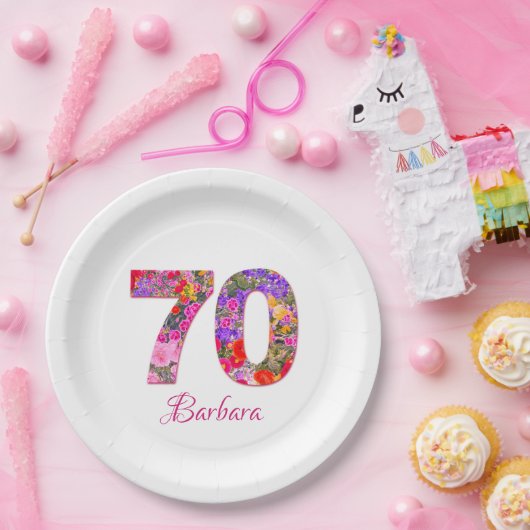 70e verjaardagsfeestje bloemenkleurige papieren bo papieren bordje (Feest)