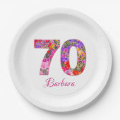70e verjaardagsfeestje bloemenkleurige papieren bo papieren bordje (Voorkant)