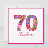 70e verjaardagsfeestje bloemenroze lila platte kaa (Voorkant)