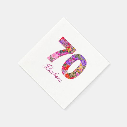 70e verjaardagsfeestje bloemenroze paarse servette servet (Hoek)