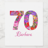 70e verjaardagsfeestje bloemenroze paarse wijnetik wijn etiket (Enkel label)