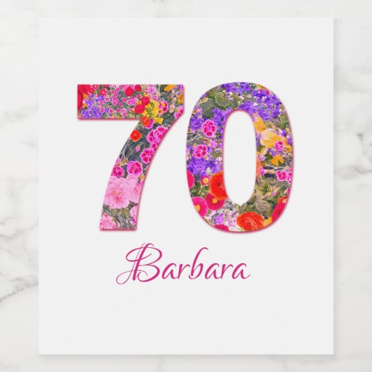 70e verjaardagsfeestje bloemenroze paarse wijnetik wijn etiket (Enkel label)