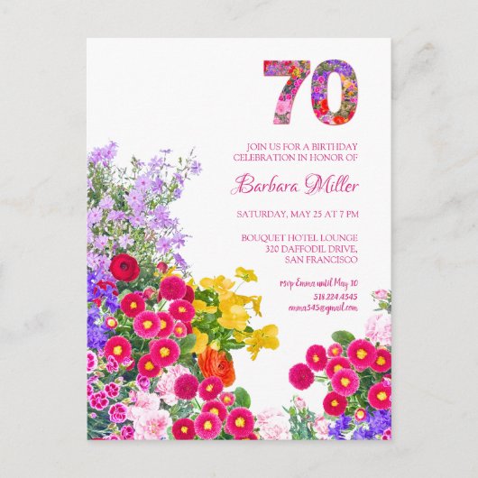 70e verjaardagsfeestje Bloemenuitnodiging briefkaa Uitnodiging Briefkaart (Voorkant)