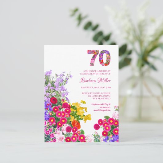 70e verjaardagsfeestje Bloemenuitnodiging briefkaa Uitnodiging Briefkaart (Staand voorkant)
