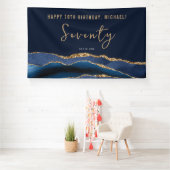 70e verjaardagsfeestje Elegant Navy Blue Gold Agaa Spandoek (Insitu)