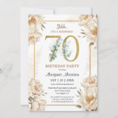 70e verjaardagsfeestje Elegante witte pioen bloemi Kaart (Voorkant)