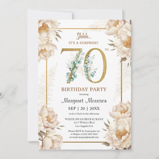 70e verjaardagsfeestje Elegante witte pioen bloemi Kaart (Voorkant)