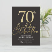 70e verjaardagsfeestje Elegante zwart en goud glit Kaart (Staand voorkant)