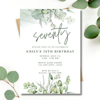 70e verjaardagsfeestje Eucalyptus groen Waterverf Kaart