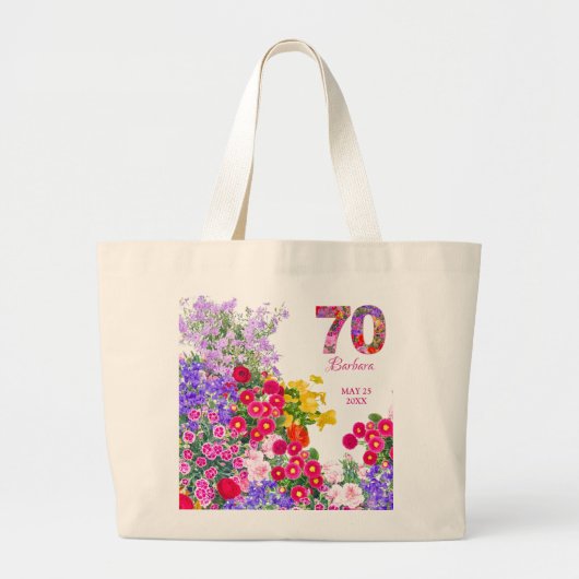 70e verjaardagsfeestje gasten bloemenjumbo canvas  grote tote bag (Voorkant)