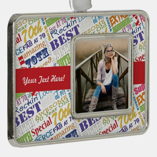 70e verjaardagsfeestje gepersonaliseerde geschenke verzilverd omlijst ornament (Rechts)