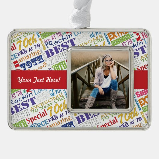70e verjaardagsfeestje gepersonaliseerde geschenke verzilverd omlijst ornament (Voorkant)