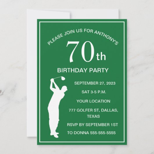 70e verjaardagsfeestje Golfer Green Par Dad Golf Kaart (Voorkant)