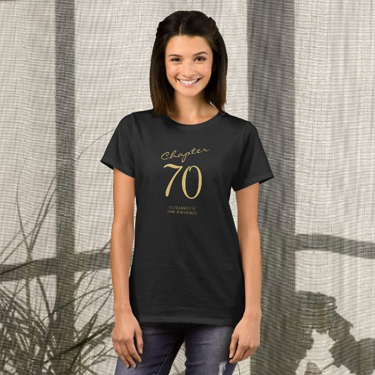 70e verjaardagsfeestje Goud Script Zwart T-shirt