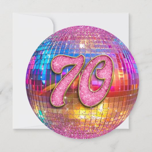 70e verjaardagsfeestje Gouden Roze Glitter Disco B Kaart (Achterkant)