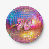 70e verjaardagsfeestje Gouden Roze Glitter Disco B Papieren Bordje (Voorkant)