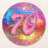 70e verjaardagsfeestje Gouden Roze Glitter Disco B Ronde Kartonnen Onderzetter (Voorkant)