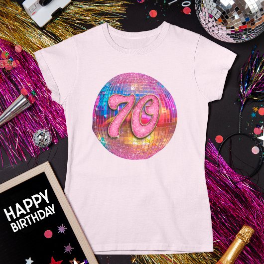 70e verjaardagsfeestje Gouden Roze Glitter Disco B T-shirt