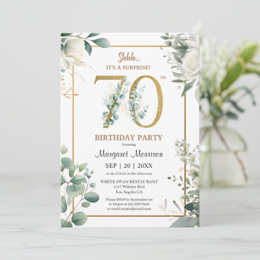 70e verjaardagsfeestje gouden Waterverf groen Kaart (Staand voorkant)