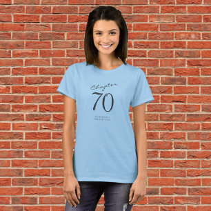70e verjaardagsfeestje grijs script blauw t-shirt