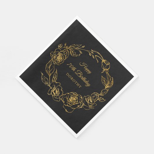 70e verjaardagsfeestje Luxe Goud Roos Zwarte Cockt Servet (Hoek)