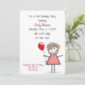 70e Verjaardagsfeestje Meisje met Rode Ballon Kaart (Staand voorkant)