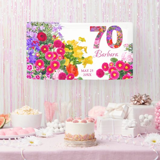 70e verjaardagsfeestje moderne bloemige bloemen ba spandoek (Feest)