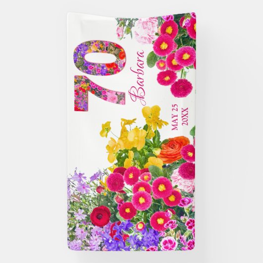 70e verjaardagsfeestje moderne bloemige bloemen ba spandoek (Verticaal)