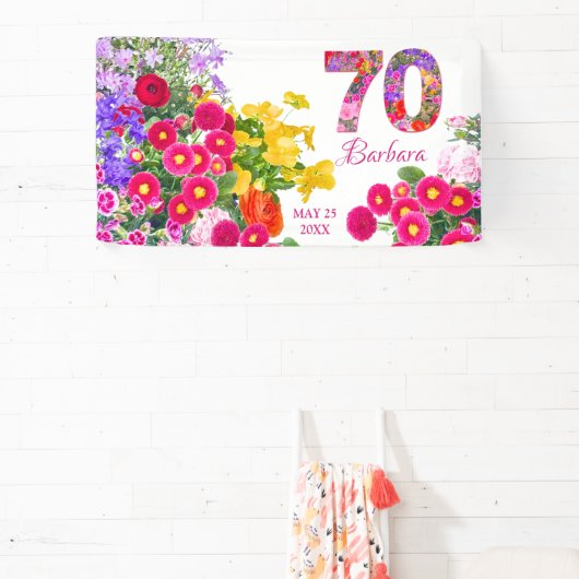 70e verjaardagsfeestje moderne bloemige bloemen ba spandoek (Insitu)