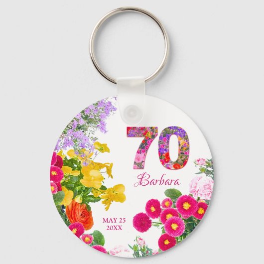 70e verjaardagsfeestje moderne bloemige sleutelhan sleutelhanger (Voorkant)